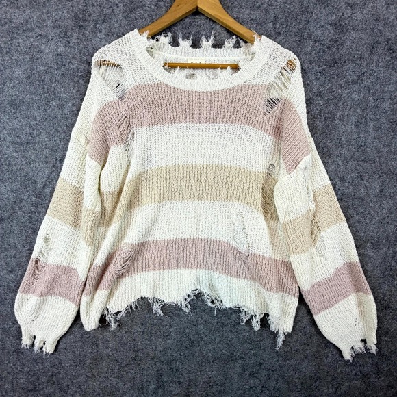 POL Sweaters - Pol Sweater Womens Large Beige Oversized Boho Light Grunge Distressed Raw Hem